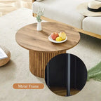 Modern Round Coffee Table with Cylindrical Legs - Velcro Concealed Storage, 27.5" Wooden Top, Living Room Center Table, MDF & Metal