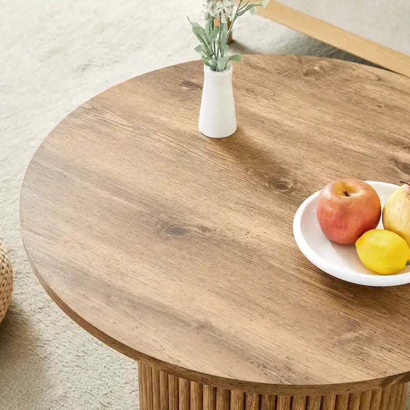 Modern Round Coffee Table with Cylindrical Legs - Velcro Concealed Storage, 27.5" Wooden Top, Living Room Center Table, MDF & Metal