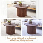 Modern Round Coffee Table with Cylindrical Legs - Velcro Concealed Storage, 27.5" Wooden Top, Living Room Center Table, MDF & Metal