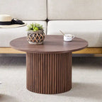 Modern Round Coffee Table with Cylindrical Legs - Velcro Concealed Storage, 27.5" Wooden Top, Living Room Center Table, MDF & Metal