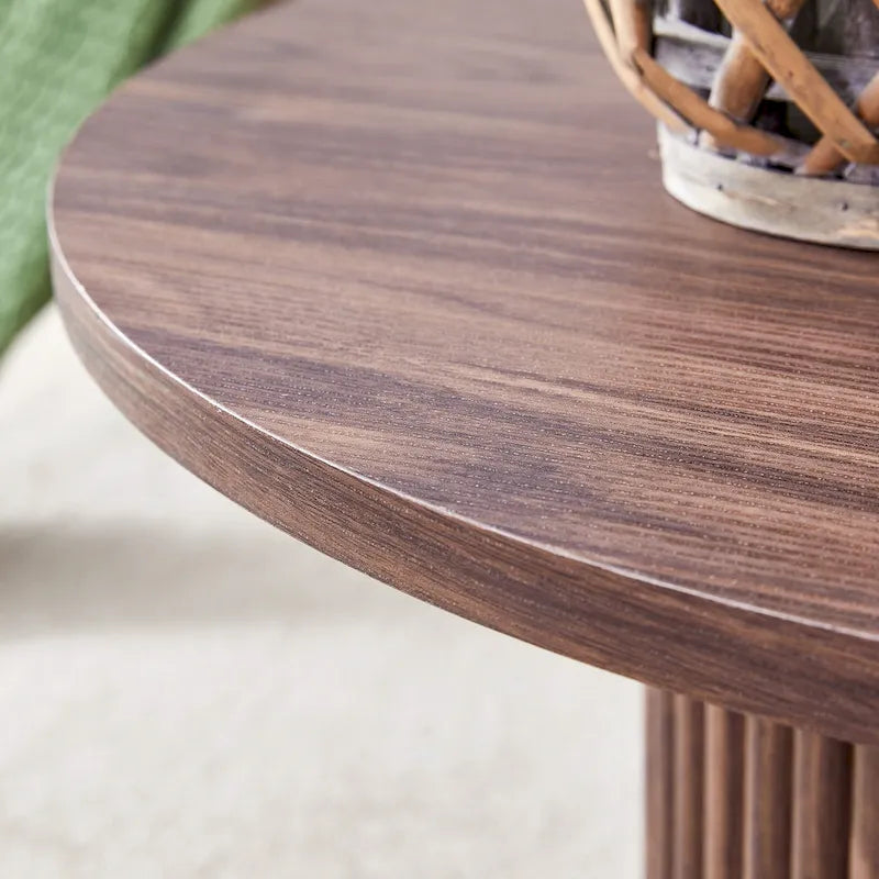 Modern Round Coffee Table with Cylindrical Legs - Velcro Concealed Storage, 27.5" Wooden Top, Living Room Center Table, MDF & Metal