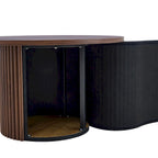 Modern Round Coffee Table with Cylindrical Legs - Velcro Concealed Storage, 27.5" Wooden Top, Living Room Center Table, MDF & Metal