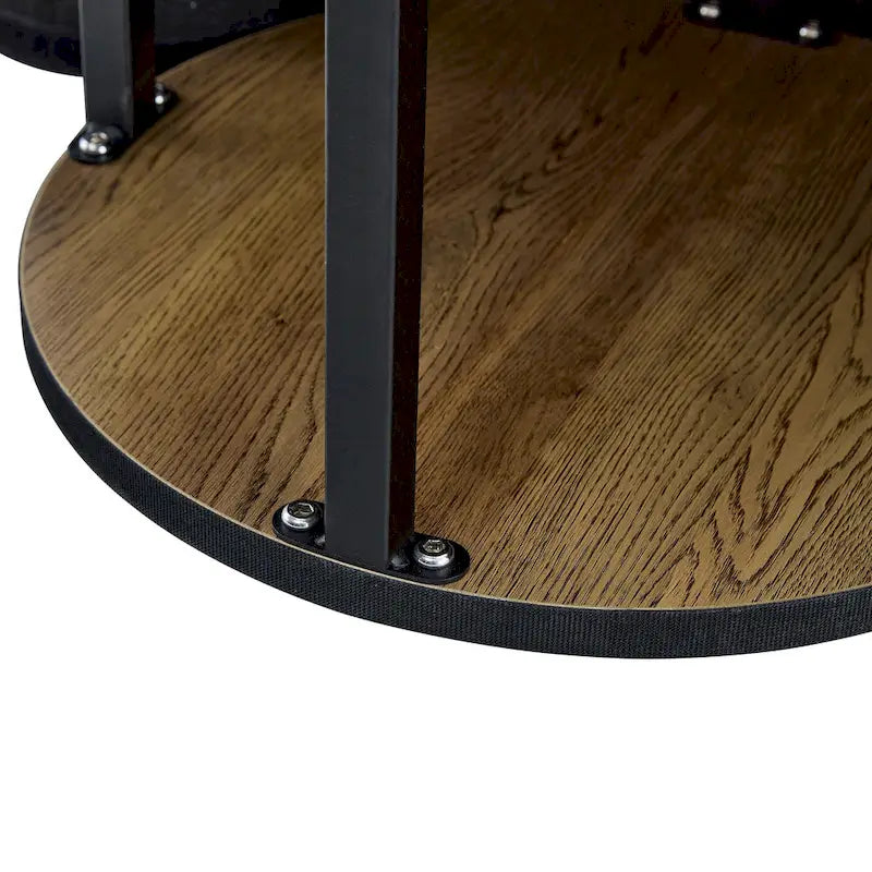 Modern Round Coffee Table with Cylindrical Legs - Velcro Concealed Storage, 27.5" Wooden Top, Living Room Center Table, MDF & Metal