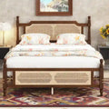 Queen Platform Bed with Rattan Headboard & Under-Bed Storage