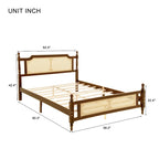 Queen Platform Bed with Rattan Headboard & Under-Bed Storage