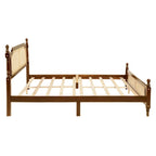 Queen Platform Bed with Rattan Headboard & Under-Bed Storage