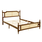 Queen Platform Bed with Rattan Headboard & Under-Bed Storage