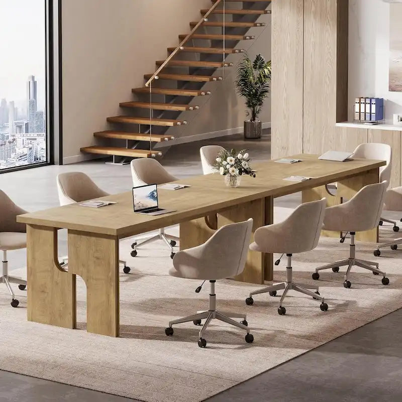 5 ft Conference Table for Meeting Room - Light Brown MDF Top, 350 lb Capacity, Seats 4-6, Modern Leg Design, Easy Assembly