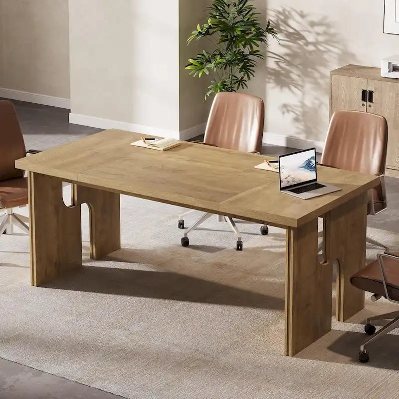 5 ft Conference Table for Meeting Room - Light Brown MDF Top, 350 lb Capacity, Seats 4-6, Modern Leg Design, Easy Assembly