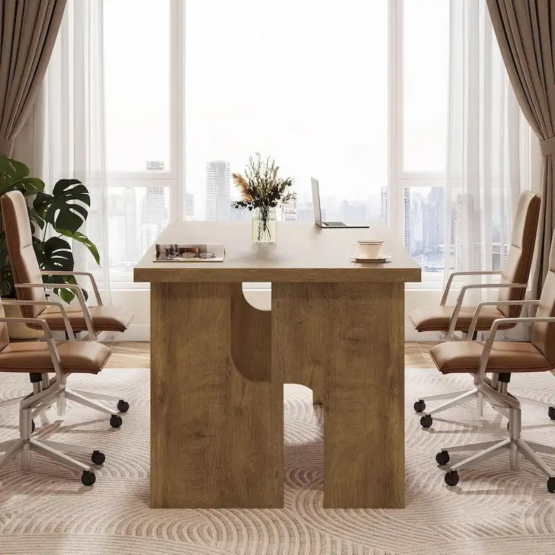 5 ft Conference Table for Meeting Room - Light Brown MDF Top, 350 lb Capacity, Seats 4-6, Modern Leg Design, Easy Assembly