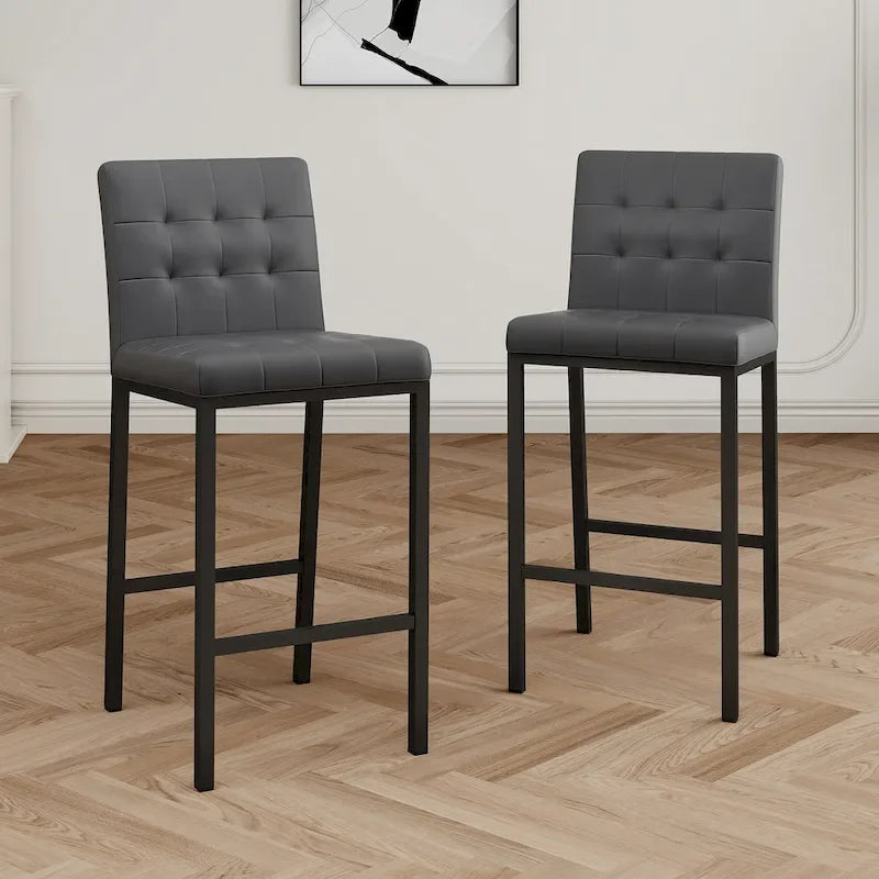 Modern Bar Stools Set of 2 - White PU Backrest, Metal Frame, 150kg Capacity, Gaming & Kitchen Island Stools, Easy Assembly