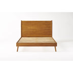 King Size Modern Platform Bed with Splayed Legs - Solid Acacia Wood, Natural Finish, Mid-Century Design, No Box Spring Needed