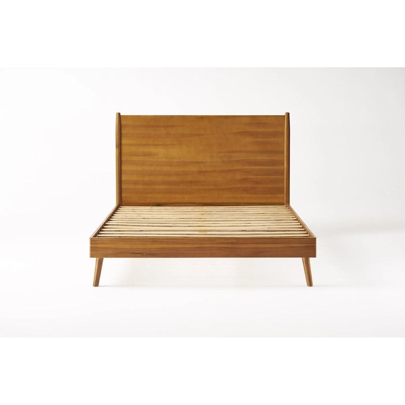 Natural King Size Modern Style Acacia Wood Platform Bed with Iconic Splayed Legs for Bedroom