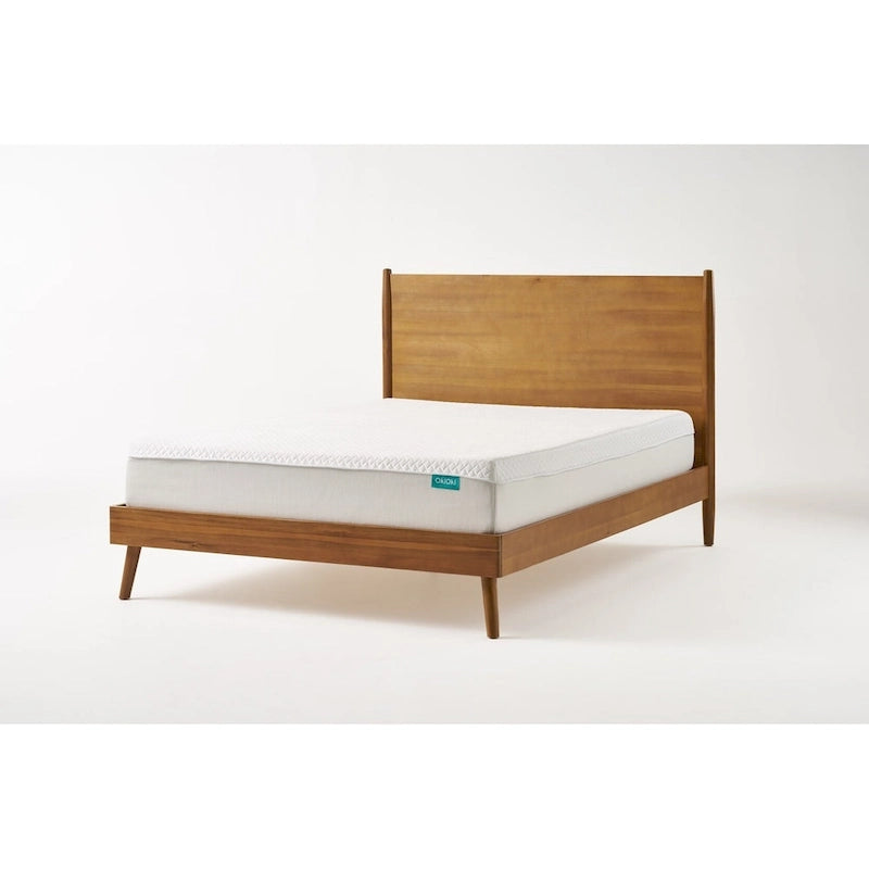 King Size Modern Platform Bed with Splayed Legs - Solid Acacia Wood, Natural Finish, Mid-Century Design, No Box Spring Needed
