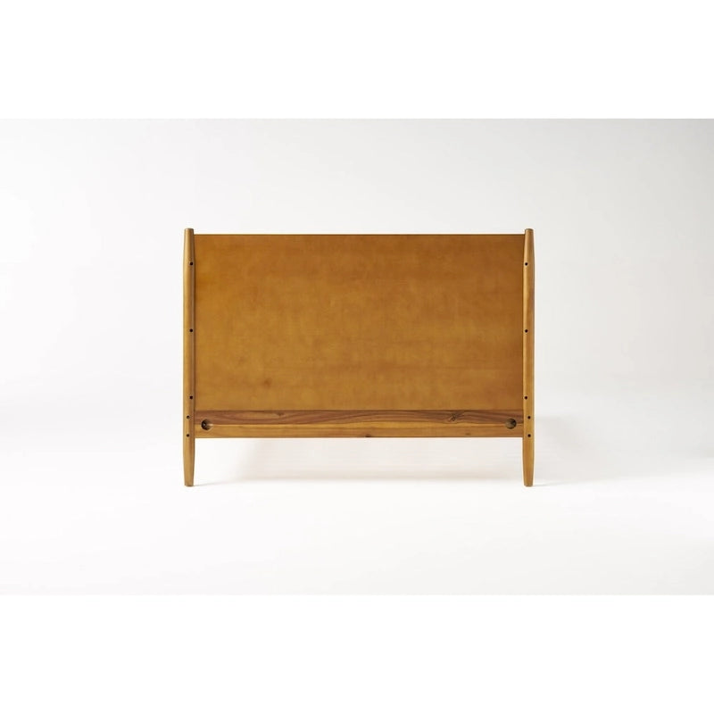 King Size Modern Platform Bed with Splayed Legs - Solid Acacia Wood, Natural Finish, Mid-Century Design, No Box Spring Needed