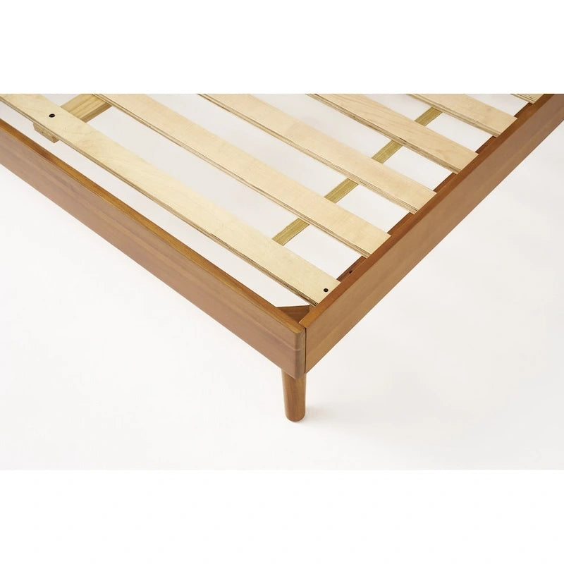 King Size Modern Platform Bed with Splayed Legs - Solid Acacia Wood, Natural Finish, Mid-Century Design, No Box Spring Needed