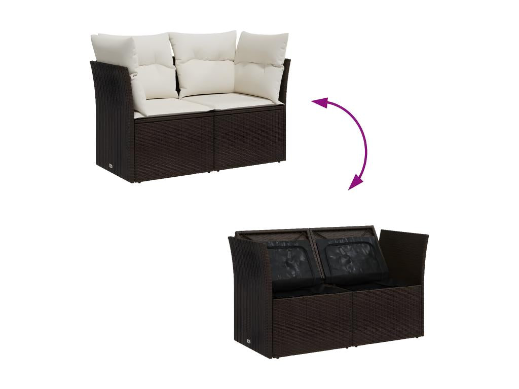 Garden sofa with cushions, 2-seater, brown woven resin, 72949GZNA