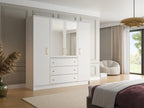 Wardrobe with 4 doors and 3 drawers - With mirrors - W196 cm - White - Bohometop 96350YGOF