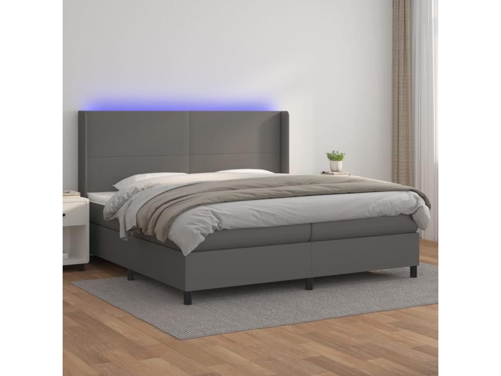 Bohometop bed base with LED mattress, grey, 200x200 cm, faux leather, 10991XHKY
