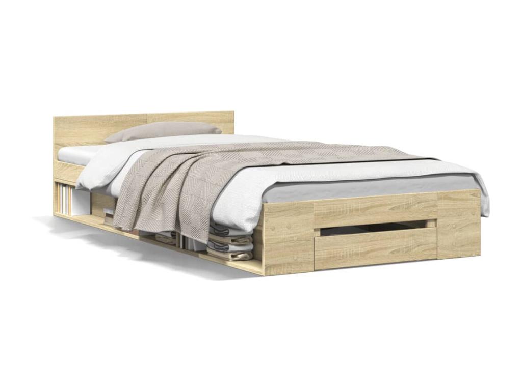 Bohometop oak bed frame and drawer, 90x190cm, engineered wood, 10351QEFX
