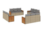 12-piece garden furniture set with cushions, beige woven resin, 43202IYED