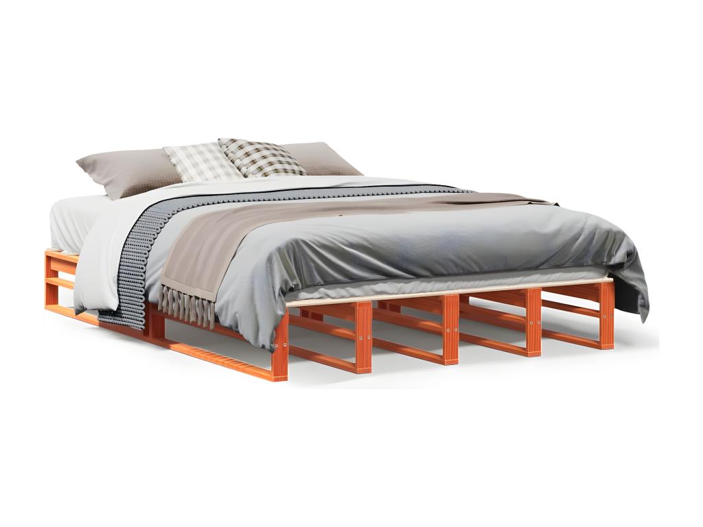 Bed frame without mattress, brown wax finish, 120x190cm, solid pine wood, 20123YUPS