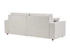 Right-hand corner sofa bed with upholstered backrest in beige polyester fabric, Nidchicshop 82151FBLW