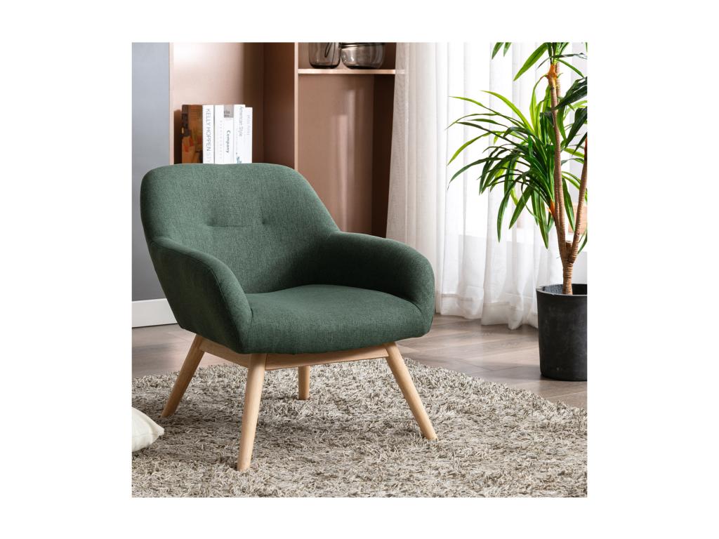 Bohometop - Scandinavian armchair in forest green fabric with wooden legs 62288MGIX