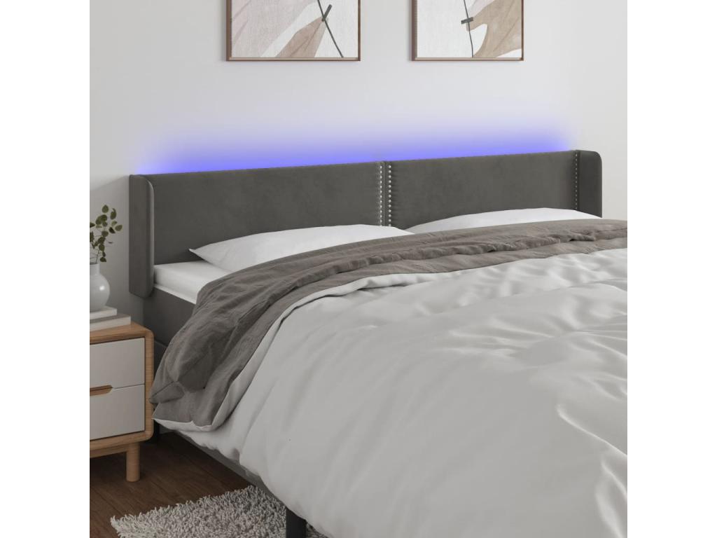 LED Headboard, Dark Grey, 183x16x78/88 cm, Velvet, 82468IAVB