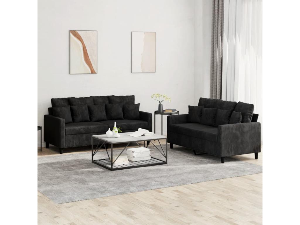 2-Piece Sofa Set with Cushions, Black Velvet 88775GVPV