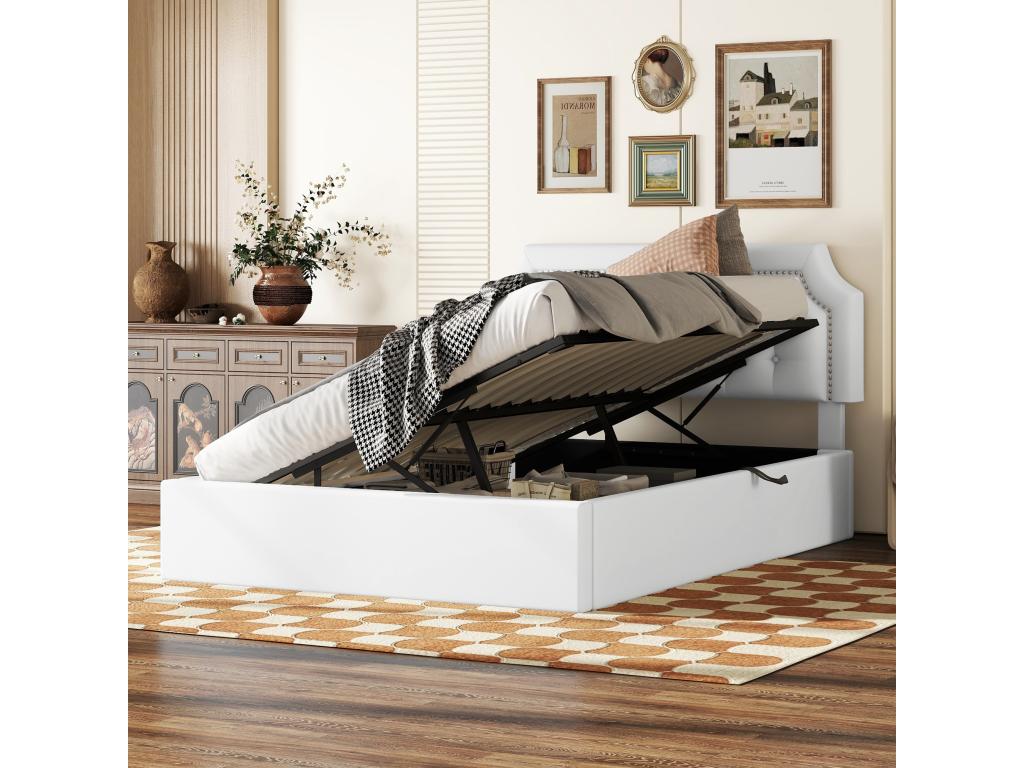 White upholstered flat bed 140 x 200cm Minimalist design Elegant interior 00071WUON