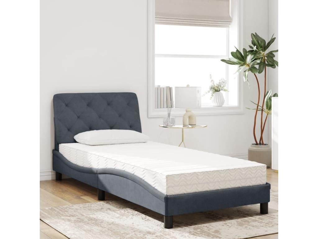 Bed with dark grey mattress 90x190 cm velvet 43802UMIE