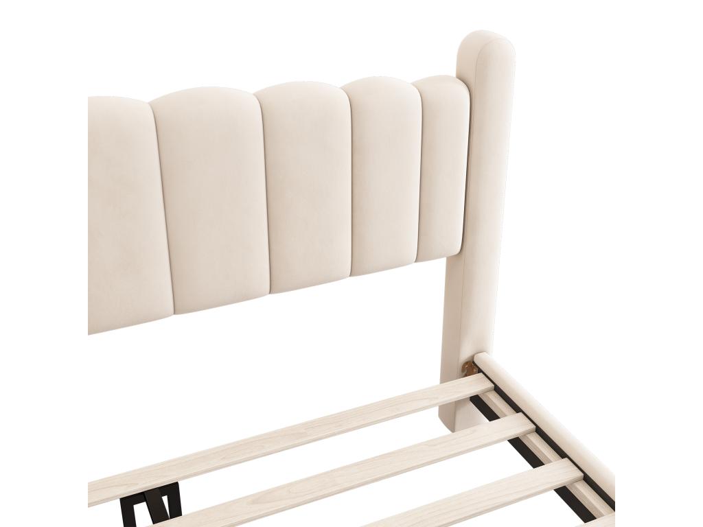 Upholstered velvet adult bed - 160x200 cm - with slatted base by Homelumiere - Beige