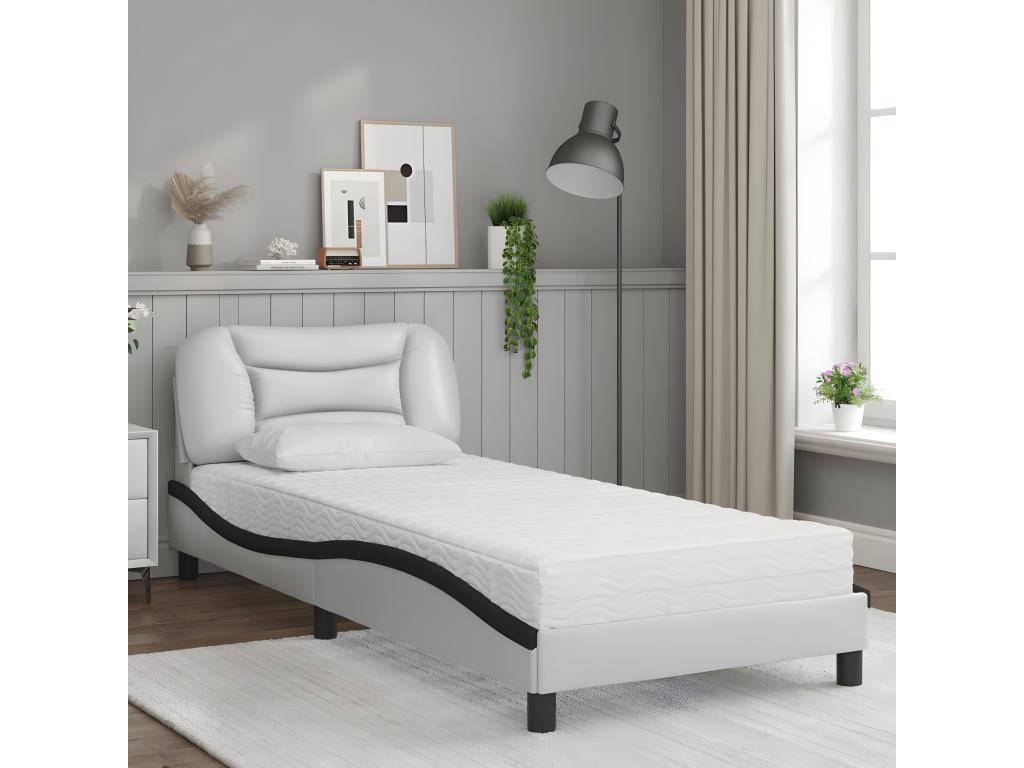 Bed with black and white mattress 90x190 cm faux leather 27911UKEN