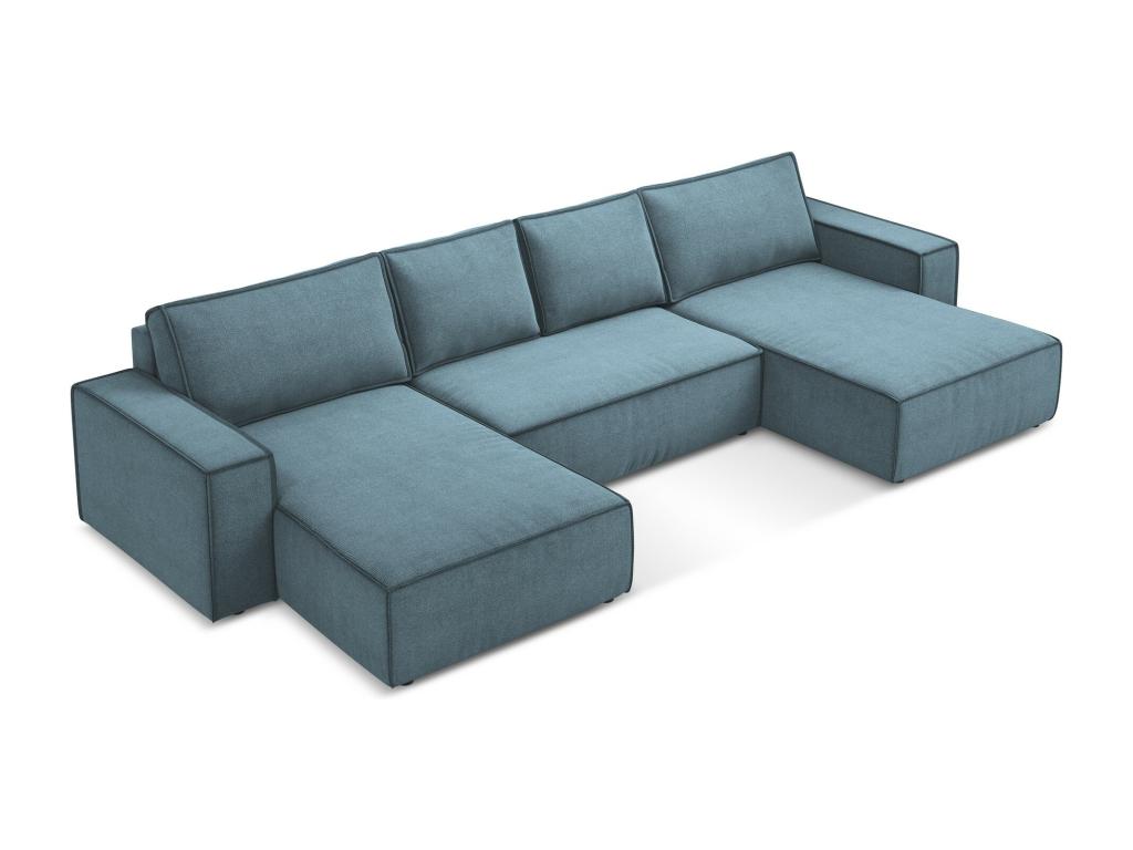 Panoramic corner sofa bed in textured fabric - light blue - Bohometop 22349WRBZ
