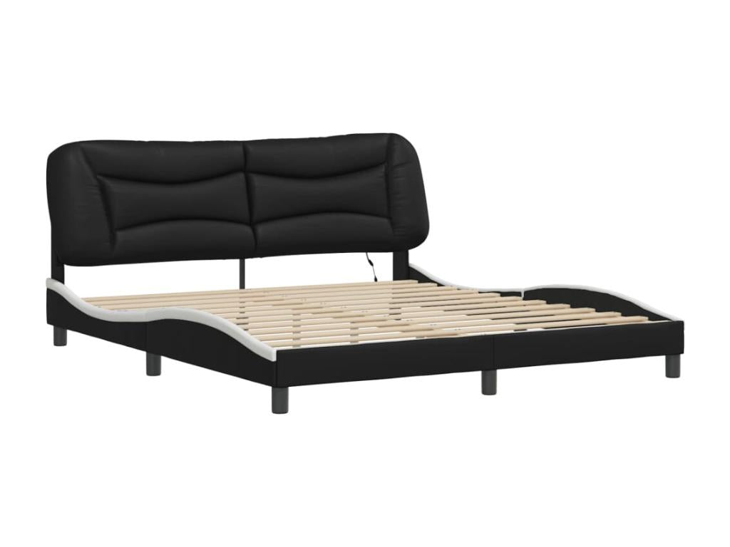 Bed frame with Bohometop LED, black and white, 180x200 cm, faux leather, 84330ZMWT