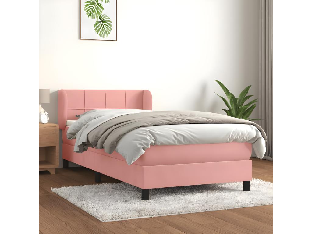 Upholstered bed base and mattress, Pink, 80x200 cm, Velvet, 54766MNRL