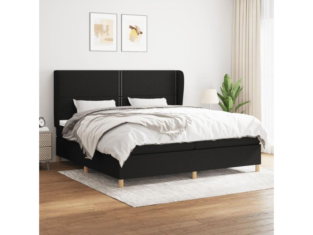 Upholstered bed base with mattress, black, 200x200 cm, fabric, 18706MNVV