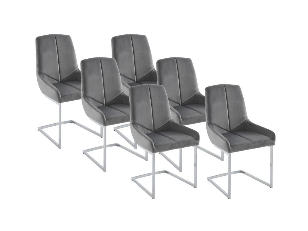 Set of 6 velvet and metal chairs - Grey - Nidchicshop 77985XOXF