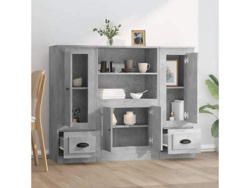 3-piece buffet set, concrete grey engineered wood finish, 55853FPXG