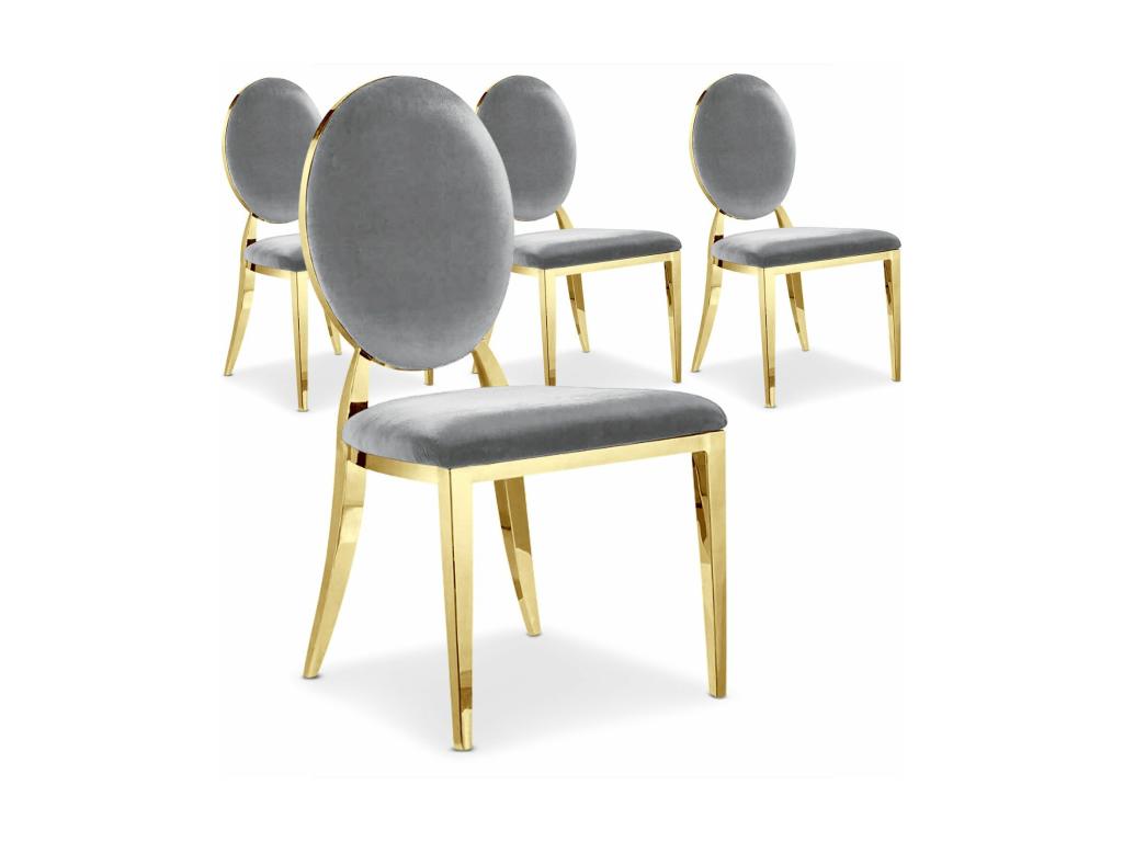 Set of 4 Bohometop medallion chairs, gold legs, grey velvet, 20690EXIG