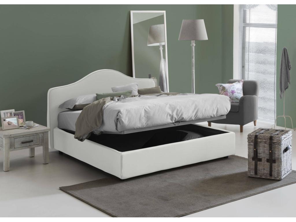 Bohometop Double Bed with Storage, Fabric Upholstery, Made in Italy, Front Opening, Suitable for a 160x190 cm Mattress, White 97313YXTB
