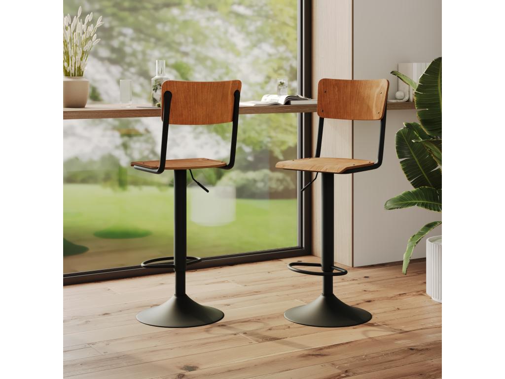Set of 2 adjustable bar stools 60/80 cm in dark wood - Nidchicshop 08121RKHB