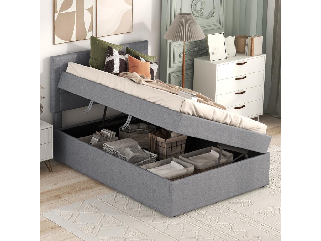 Upholstered Single Bed 200x90 cm with Slatted Base by Homelumiere in Metal Frame - Large Storage Space - Grey