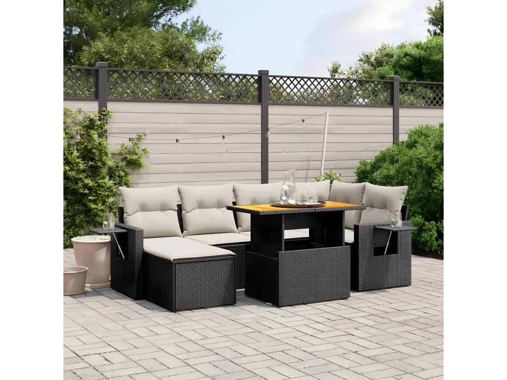 7-piece garden furniture set with cushions, black resin wicker, 87990FBKD