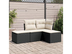 4-piece garden furniture set with cushions, black woven resin, 47497LVRT