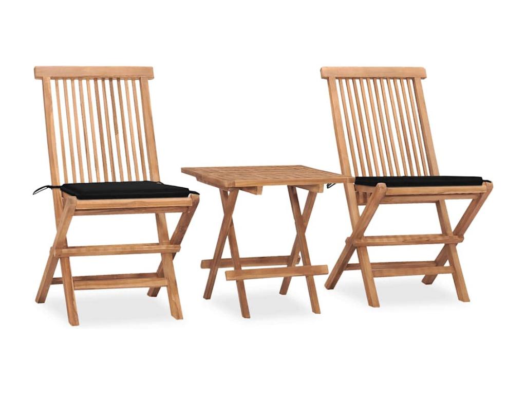 Folding outdoor dining set with cushions, 3 pieces, teak, 70765BGDZ