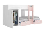 Children's bunk bed with wardrobe and 2 drawers, white and pink - Length 271 x Depth 111 x Height 150 cm 08920BUVZ