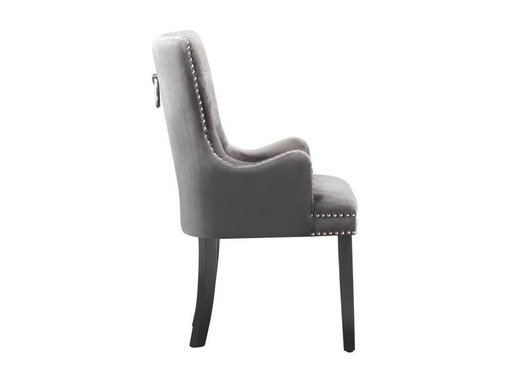 Nidchicshop - Set of 4 Velvet Upholstered Chairs - With Armrests - Wooden Legs - Dark Grey 80264KSRU