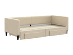 Daybed with pull-out bed and drawers, cream color, 90x200 cm, fabric, 94303LDPJ